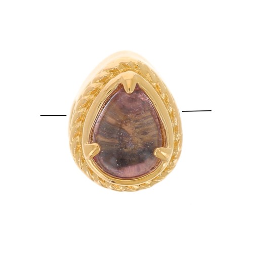 6x4mm drop bead with crimped tinted glass - 3-micron gold-plated - Pink x1