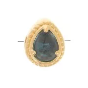 6x4mm drop bead with crimped tinted glass - 3-micron gold-plated - Blue x1