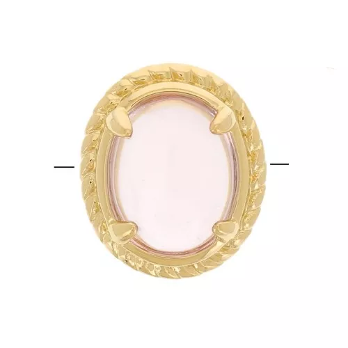 6x4 mm oval bead with tinted glass setting - 3-micron gold-plated - Pink x1