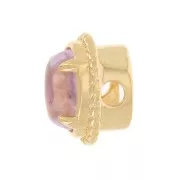 6x4 mm oval bead with tinted glass setting - 3-micron gold-plated - Pink x1