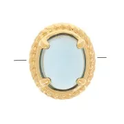 6x4 mm oval bead with tinted glass setting - 3-micron gold-plated - Blue x1