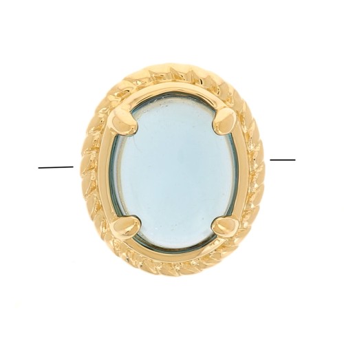 6x4 mm oval bead with tinted glass setting - 3-micron gold-plated - Blue x1