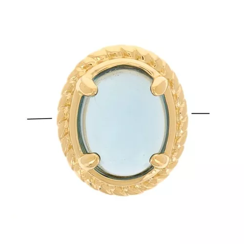 6x4 mm oval bead with tinted glass setting - 3-micron gold-plated - Blue x1