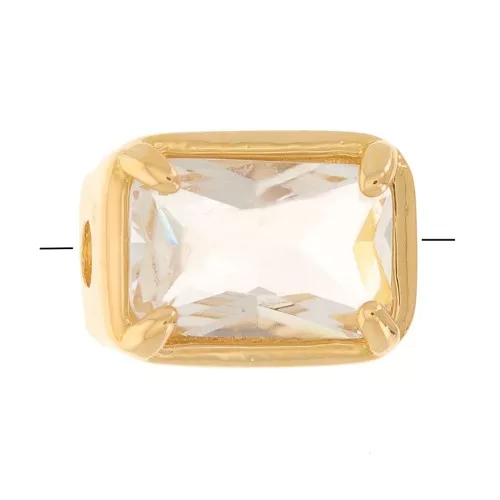 7x5mm Rectangle bead with tinted glass - 3 microns Gold plated - Crystal x1
