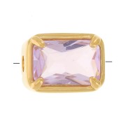 7x5mm Rectangle bead with tinted glass - 3 microns Gold plated - Pink x1