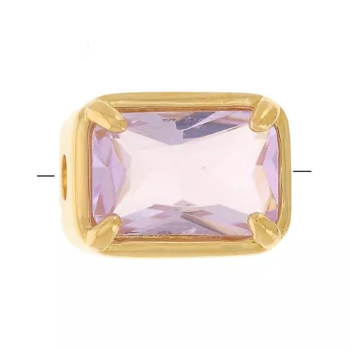 7x5mm Rectangle bead with tinted glass - 3 microns Gold plated - Pink x1