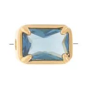 7x5mm Rectangle bead with tinted glass - 3 microns Gold plated - Blue x1