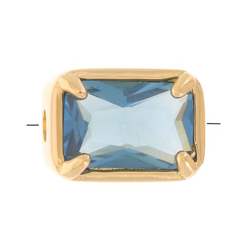 7x5mm Rectangle bead with tinted glass - 3 microns Gold plated - Blue x1