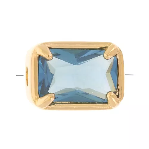 7x5mm Rectangle bead with tinted glass - 3 microns Gold plated - Blue x1