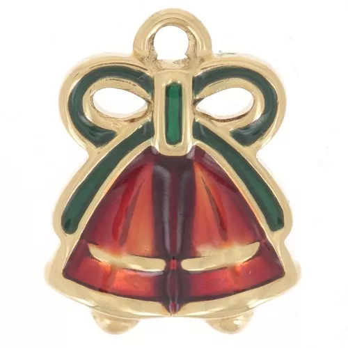 16x13mm Stainless steel 316L Charm Christmas bells - Epoxy resin - Gold - Red x1