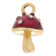 Mushroom charm 13x8.5 mm Epoxy resin - 304 stainless steel - Gold - Red