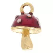 Mushroom charm 13x8.5 mm Epoxy resin - 304 stainless steel - Gold - Red