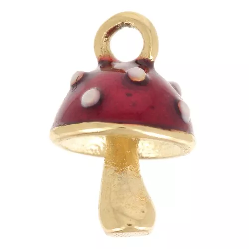 Mushroom charm 13x8.5 mm Epoxy resin - 304 stainless steel - Gold - Red