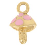 Mushroom charm 15x9 mm - Epoxy resin - 304L stainless steel - Gold - Pink