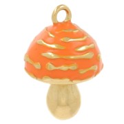 20x13mm 316L stainless steel Mushroom pendant - Epoxy resin - Gold - Orange x1