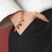 20x13mm 316L stainless steel Mushroom pendant - Epoxy resin - Gold - Orange x1