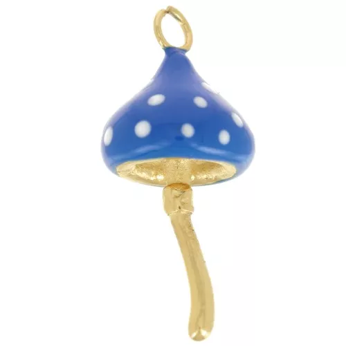 24x11mm 316L stainless steel Mushroom pendant - Epoxy resin - Gold - Blue x1
