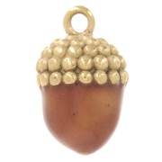 Tassel Charm 12.5 x 7.5 mm - Epoxy Resin - 316L Stainless Steel - Gold-Plated - Brown