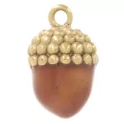 Tassel Charm 12.5 x 7.5 mm - Epoxy Resin - 316L Stainless Steel - Gold-Plated - Brown