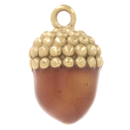 Tassel Charm 12.5 x 7.5 mm - Epoxy Resin - 316L Stainless Steel - Gold-Plated - Brown