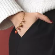 Tassel Charm 12.5 x 7.5 mm - Epoxy Resin - 316L Stainless Steel - Gold-Plated - Brown