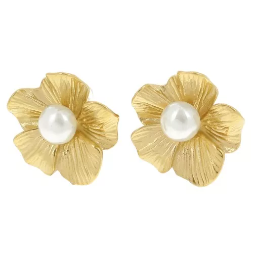 24mm 304L stainless steel Flower earrings cabochon imitation mother-of-pearl x2