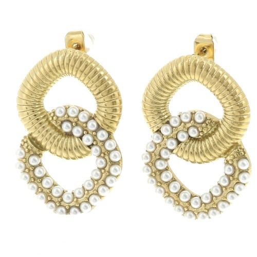 29x19mm St. steel 304L imitation mother-of-pearl beads earrings - Gold x2