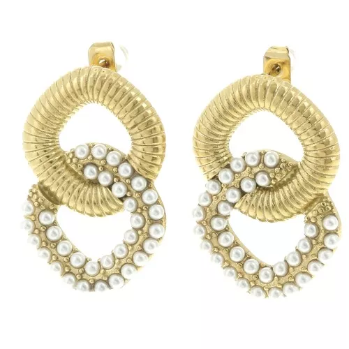 29x19mm St. steel 304L imitation mother-of-pearl beads earrings - Gold x2