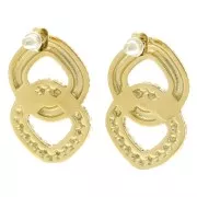 29x19mm St. steel 304L imitation mother-of-pearl beads earrings - Gold x2