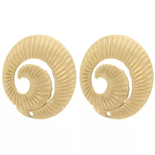 Boucles d'oreilles spirale striée 17 mm avec un trou - Acier inox 316L Doré x2