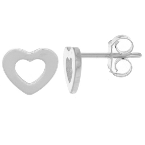 7x8mm 925 Sterling Silver Hollow Heart EarStuds x2