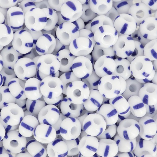 Preciosa Striped Seed Beads, 6/0, 4 mm - White - Blue, 20 g