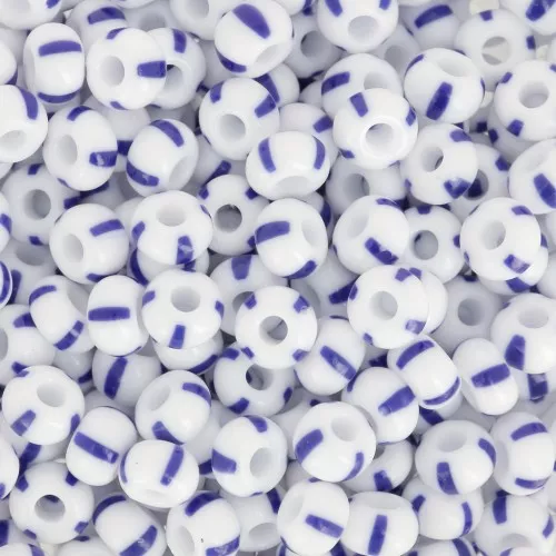 Preciosa Striped Seed Beads, 6/0, 4 mm - White - Blue, 20 g