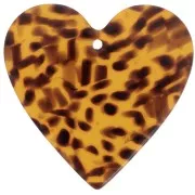Pendentif coeur 31x32 mm en acetate - Terrazzo Marron - Noir x1