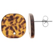 15mm Rounded square acrylic earstuds - Terrazzo Brown - Black x2|raw }}