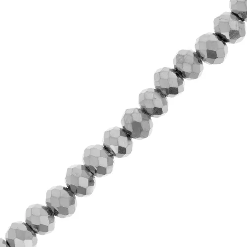 6x5mm Round faceted beads - round flattened - Silver Tone x40cm
