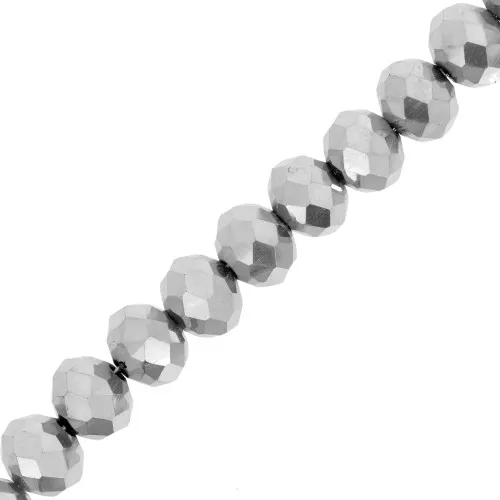 8x6mm Round faceted beads - round flattened - Silver Tone x40cm