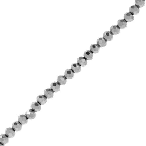 4x3mm Round faceted beads - flattened - Silver Tone x32cm