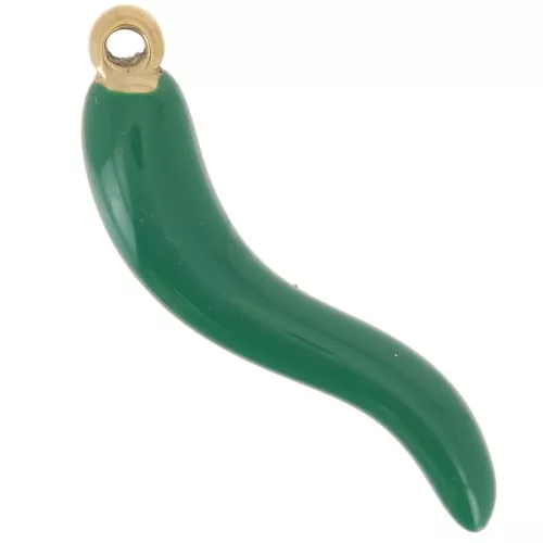 24x6mm 316L St. Steel chilli pepper Pendant - Epoxy Resin - Gold - Dark Green x1