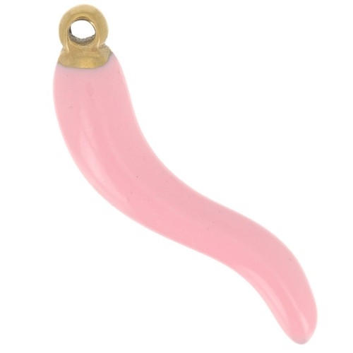 24x6mm 316L St. Steel chilli pepper Pendant - Epoxy Resin - Gold - Light pink x1