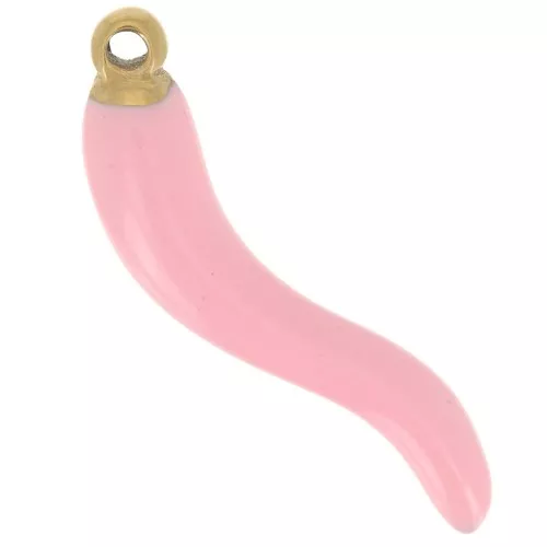 24x6mm 316L St. Steel chilli pepper Pendant - Epoxy Resin - Gold - Light pink x1