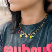 24x6mm 316L St. Steel chilli pepper Pendant - Epoxy Resin - Gold - Dark blue x1