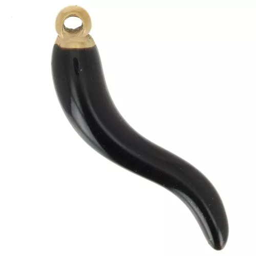 24x6mm 316L Stainless Steel chilli pepper Pendant - Epoxy Resin - Gold - Black x1