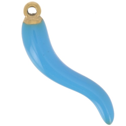 24x6mm 316L Stainless Steel chilli pepper Pendant - Epoxy Resin - Gold - Blue x1