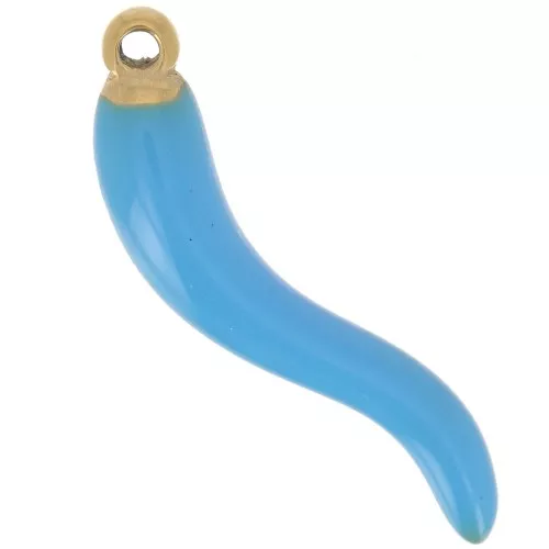 24x6mm 316L Stainless Steel chilli pepper Pendant - Epoxy Resin - Gold - Blue x1