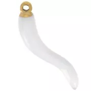 24x6mm 316L Stainless Steel chilli pepper Pendant - Epoxy Resin - Gold - White x1