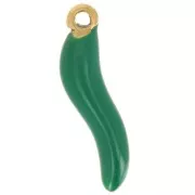 15x4mm 316L stainless steel Chilli charm - Epoxy resin - Gold - Dark green x1