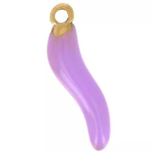 15x4mm 316L stainless steel Chilli charm - Epoxy resin - Gold - Lilac x1