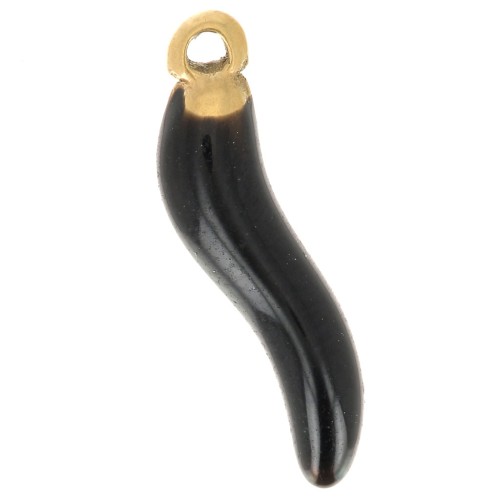 Chili Pepper Charm, 15x4 mm, Epoxy Resin - Gold-Plated 304L Stainless Steel - Black x1