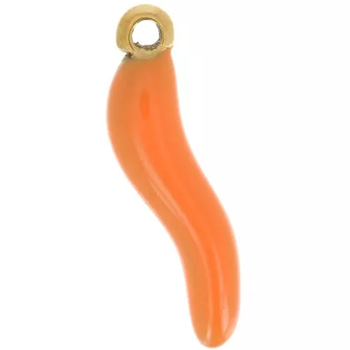 15x4mm 316L stainless steel Chilli charm - Epoxy resin - Gold - Orange x1